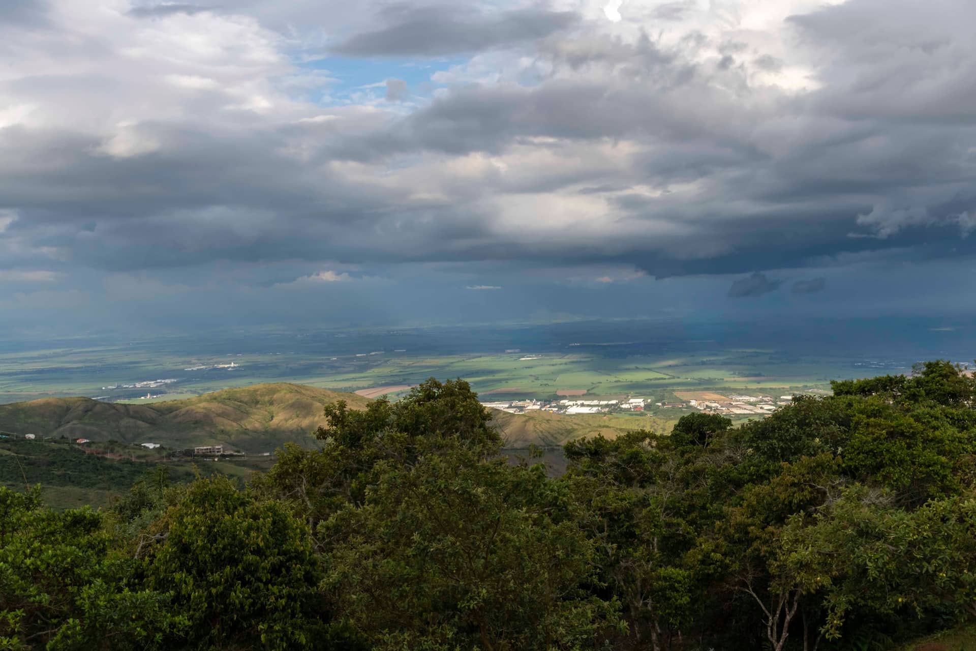 The Cauca Valley seen from La Maima, with the forest of the reserve in the foreground